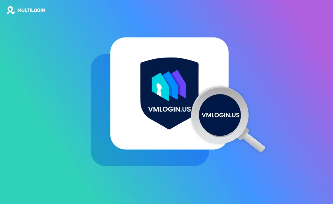 VMlogin logo on a modern background, representing a top antidetect browser in 2024 for privacy and multi-account management.
