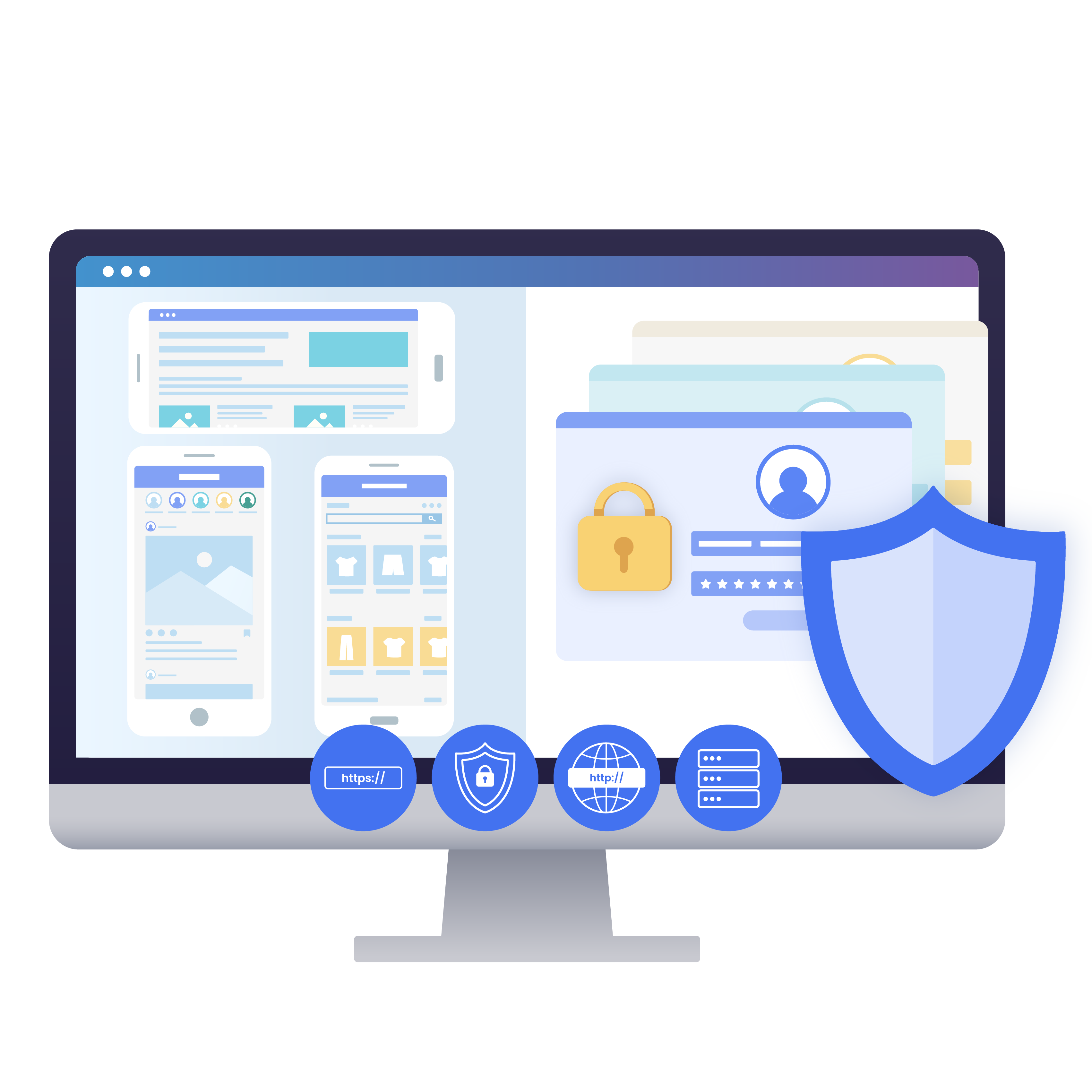 Secure login and identity protection using a mobile browser emulator with encrypted multi-profile browsing on desktop.