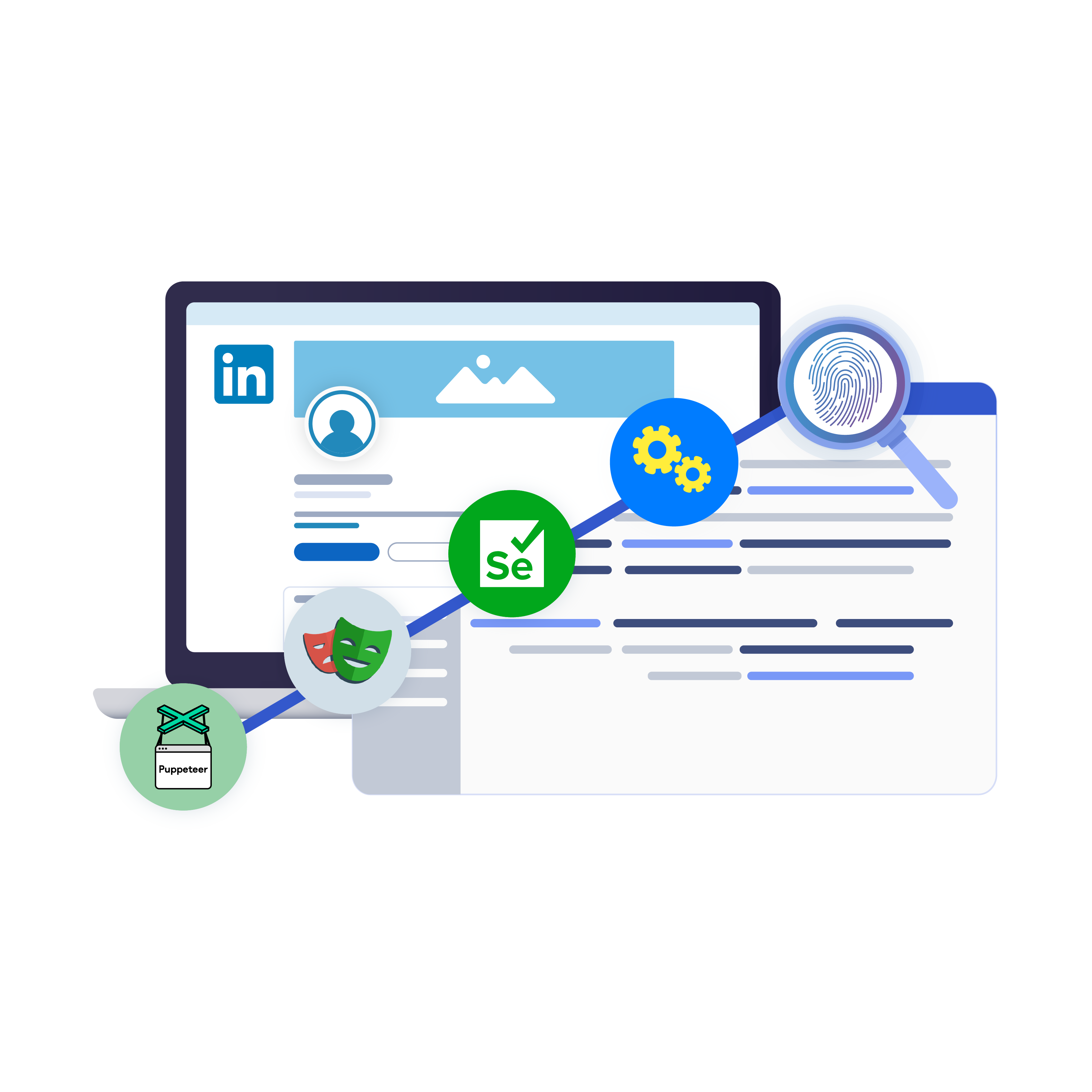 Image showing the process of LinkedIn scraping, illustrating the icons of different scraping tools