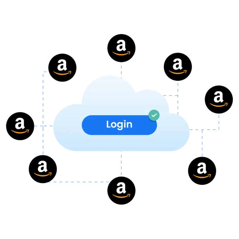 Image showcasing the management of password-free Amazon accounts from any device using Multilogin.