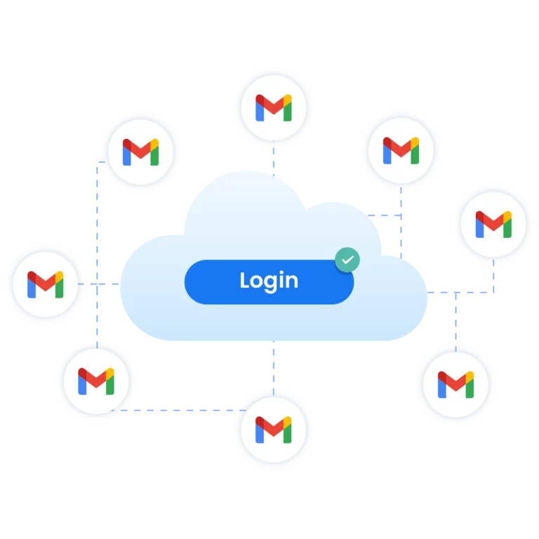 Image showcasing how to control multiple Gmail profiles with Multilogin's cloud-based sessions.