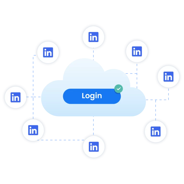 Image illustrating the ability to access multiple LinkedIn accounts with sessions safely stored in the cloud.