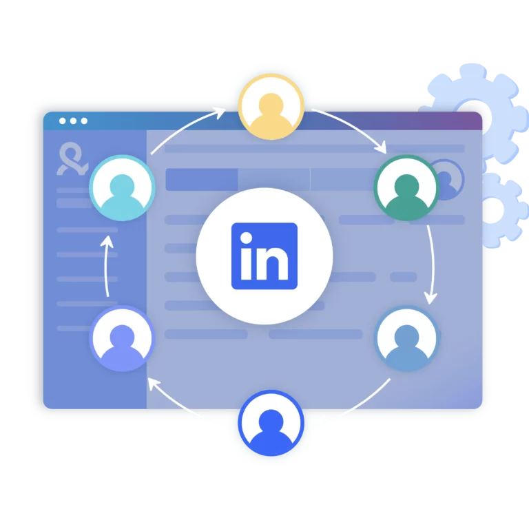 Image illustrating the simple process of sharing LinkedIn profiles with your team, assigning specific permissions to each member, and seamlessly pausing and resuming work sessions for efficient account management.
