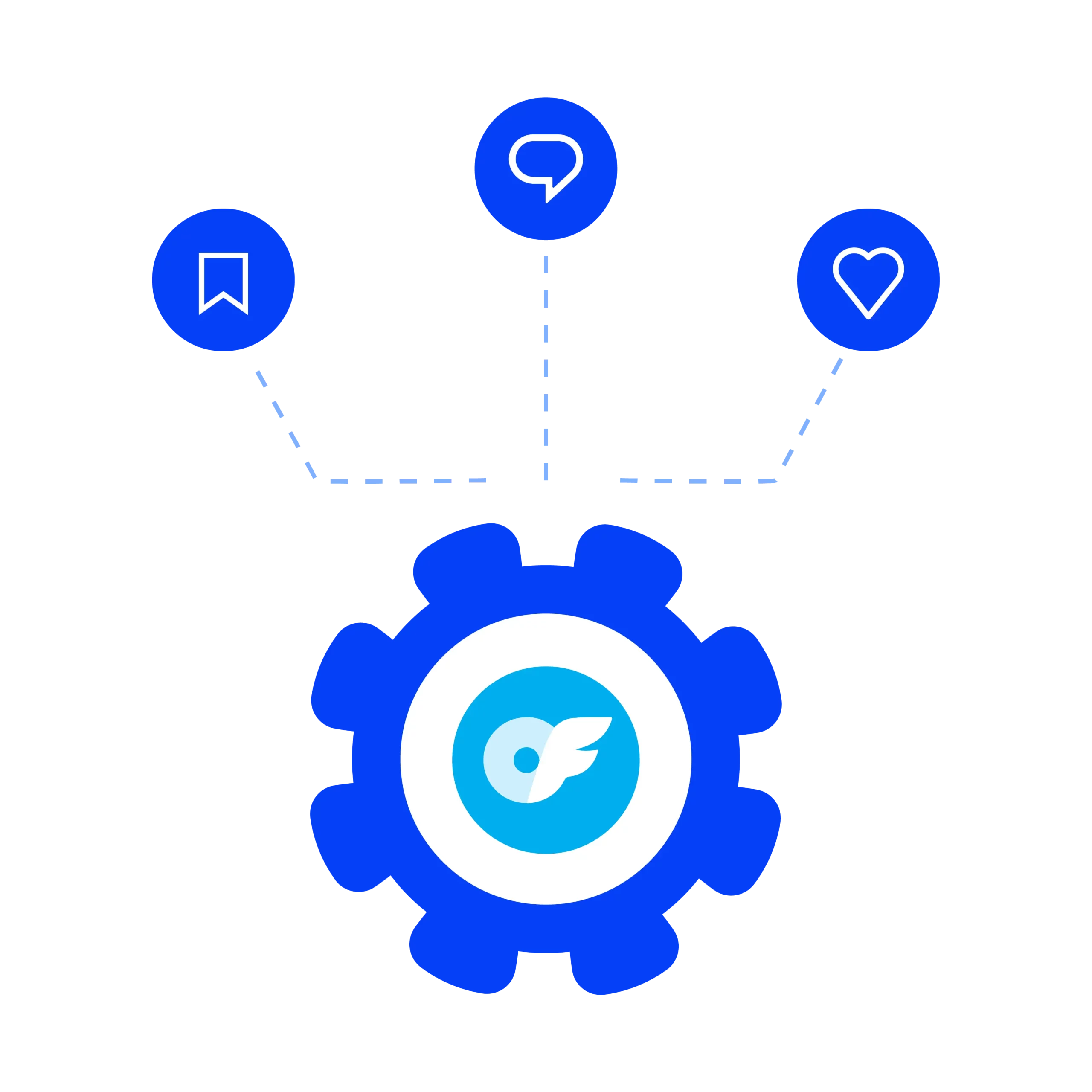 A gear icon featuring the OnlyFans logo, with icons representing actions like bookmarking, messaging, and engagement, symbolizing efficient management of multiple OnlyFans accounts.