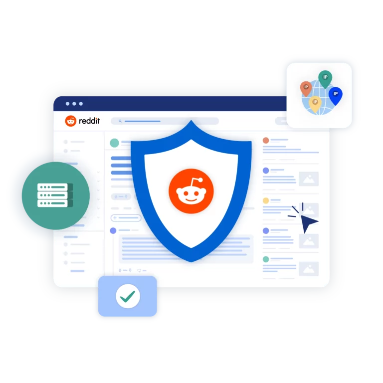 Illustration showcasing built-in proxies in Multilogin for preventing Reddit account bans and ensuring secure account management.