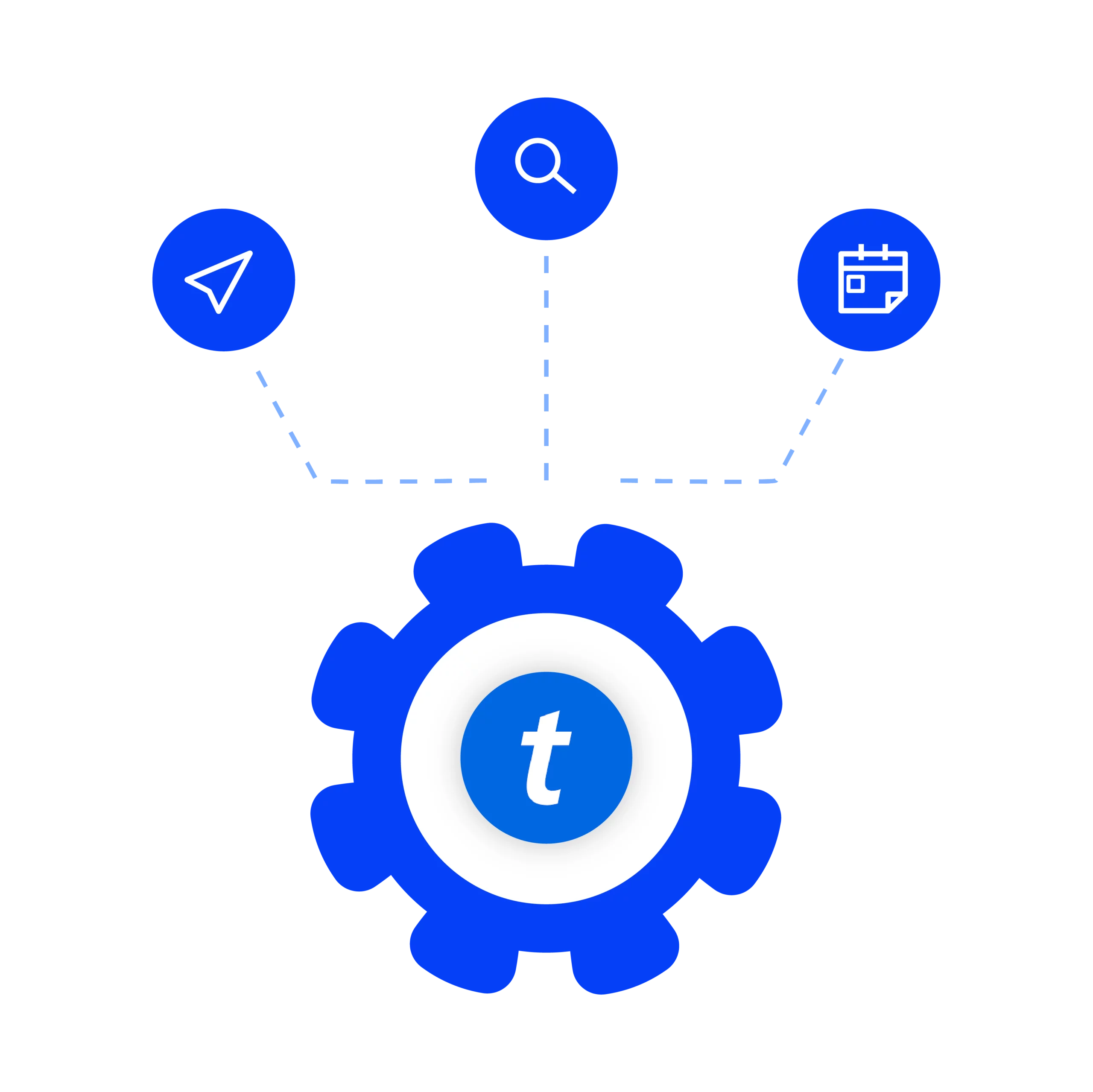 Gear icon with Ticketmaster logo and connected icons symbolizing automation and scheduling for Ticketmaster presale management.