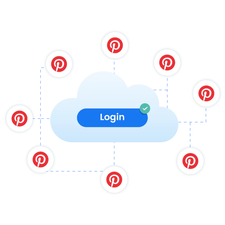 A visual representation of managing multiple Pinterest accounts password-free from any device with Multilogin.