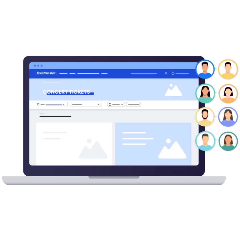 Multiple users accessing a Ticketmaster concert page from one platform, illustrating coordinated use of ticketmaster presale code across accounts.