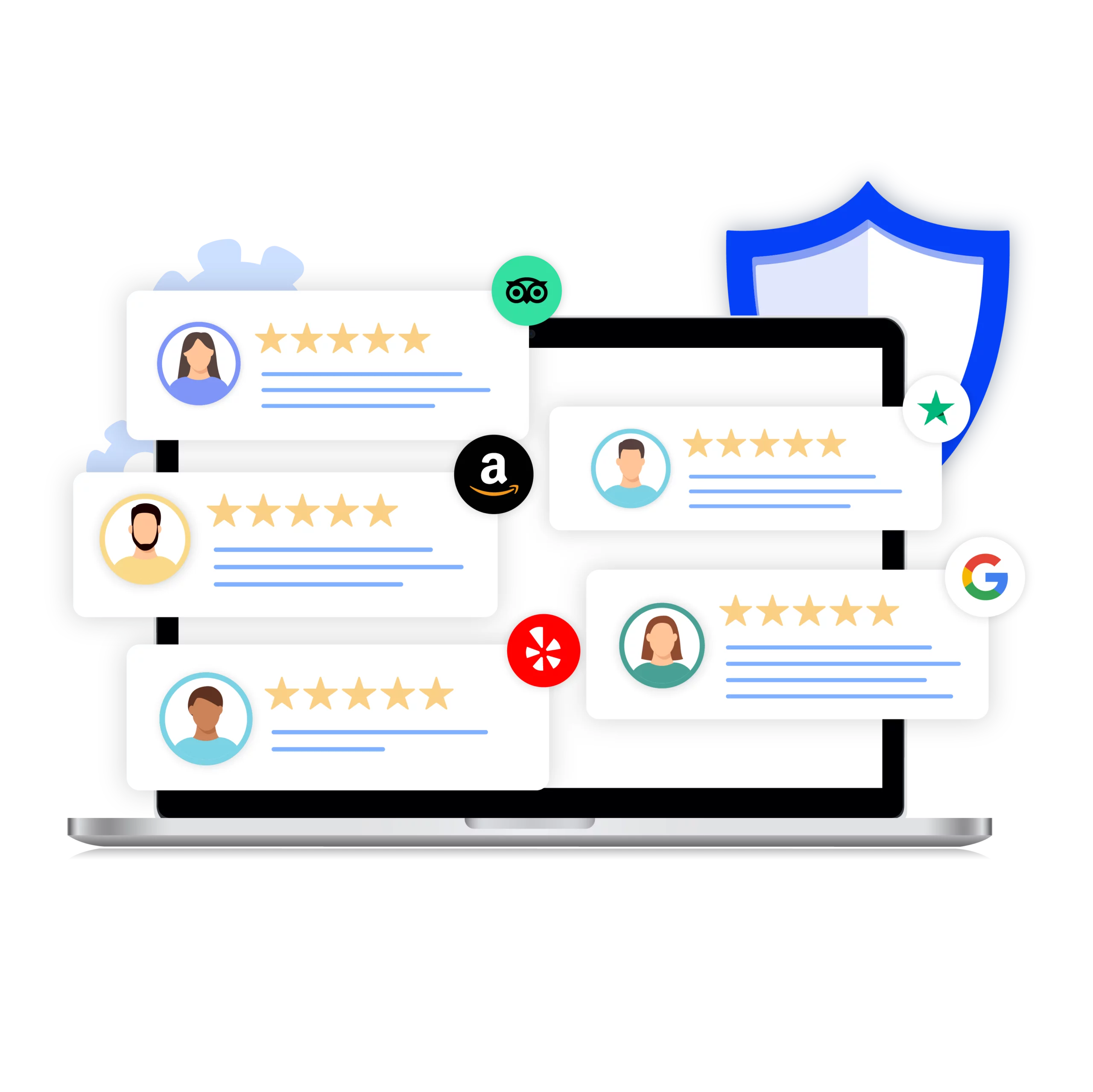 Image illustrating the management of social media and review site accounts using Multilogin.