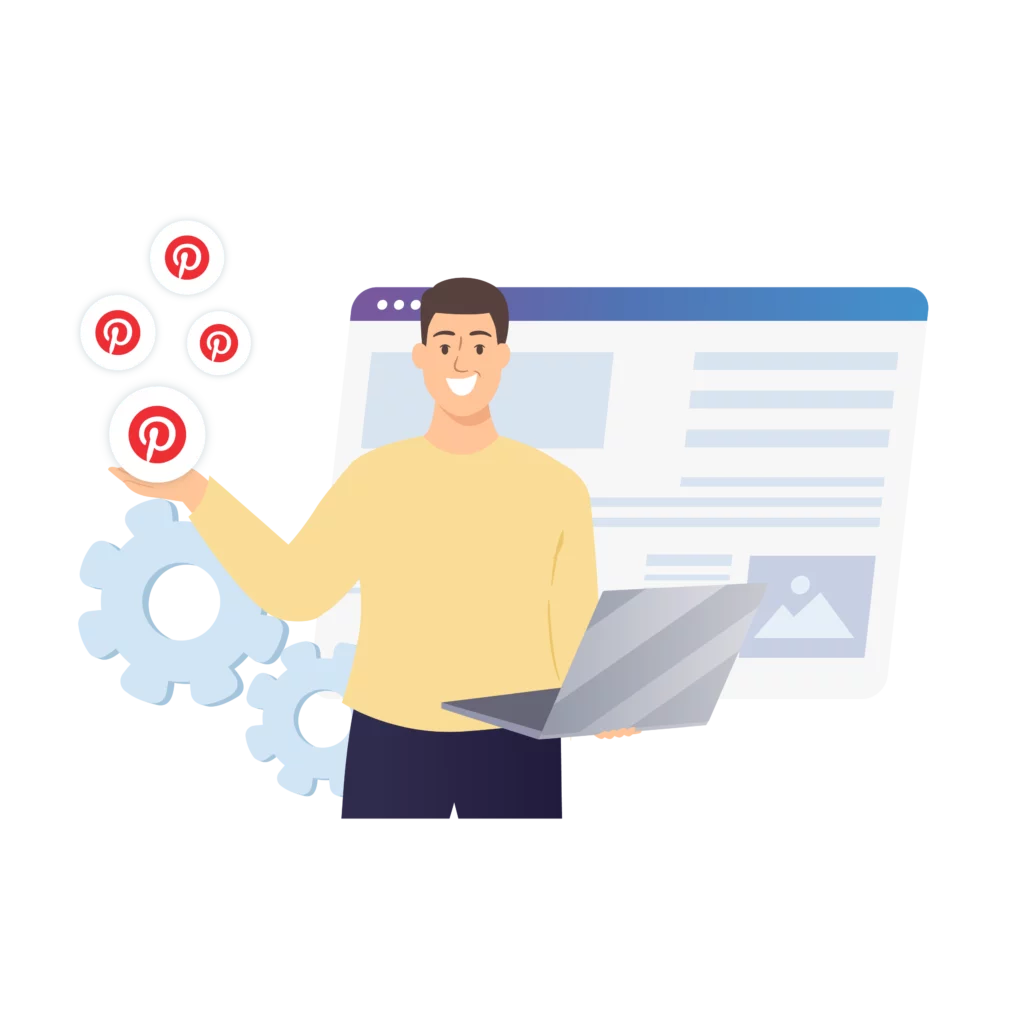 An illustration of a man managing multiple Pinterest accounts with Multilogin, ensuring no bans or restrictions.