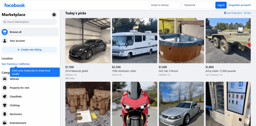 facebook marketplace用户页面